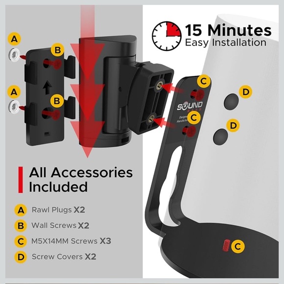 Sound Bass ERA100 Wall Mount Bracket, Black, Tilt and Swivel, Twin (2pcs) - Picture 2 of 4